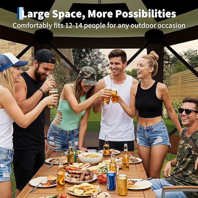 13x13FT 6-Sided Pop Up Gazebo Tent，One-Push Setup Canopy Tent - Image 5