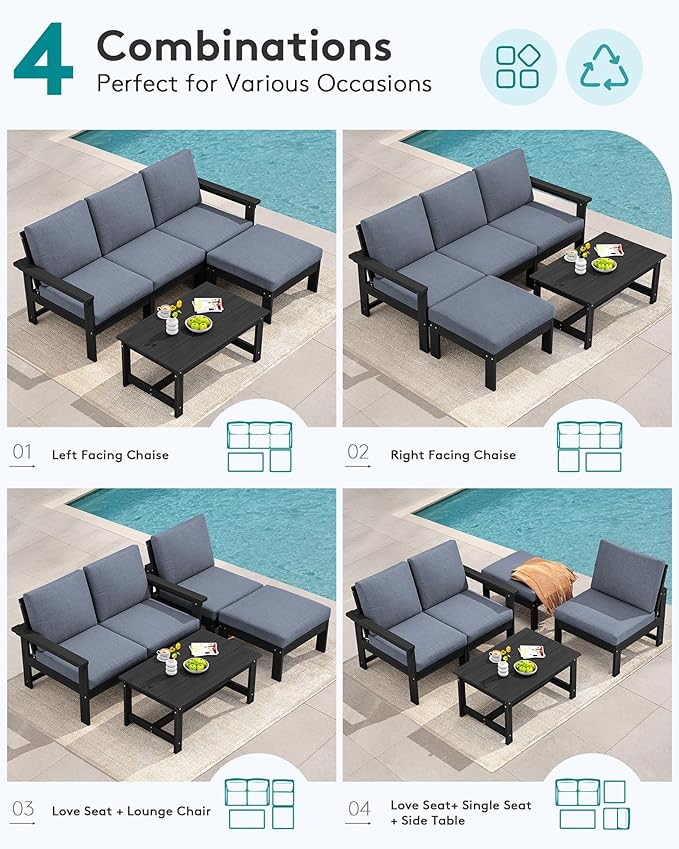 SERWALL Outdoor Sectional Sofa Set, 5-piece Outdoor Modula Couch Set - Image 5