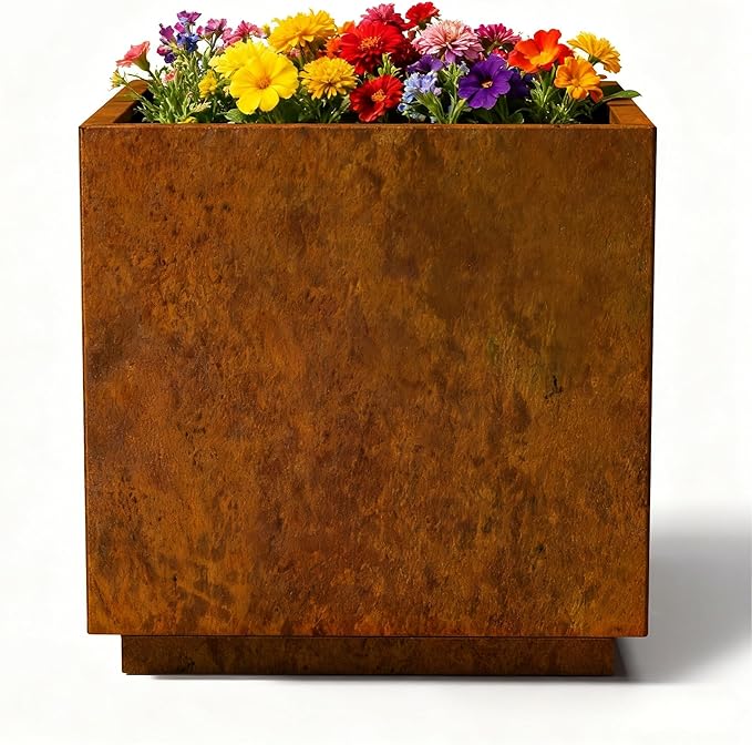 Decoroca Heavy-Duty Corten Steel Planter Box, Large Square Cube Outdoor Planter by Decoroca