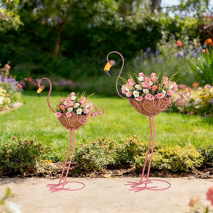 Set of 2 Pink Flamingo Outdoor Planters - Image 2