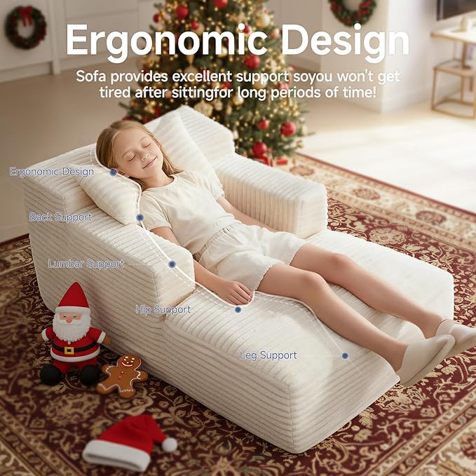 45'' Chaise Lounge Chair Indoor, Corduroy Upholstered Boneless Sofa Bed - Image 3