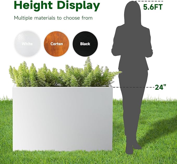 Metal Rectangular Outdoor Planter Box 36" x 15" x 24" White Steel Long Planter - Image 2