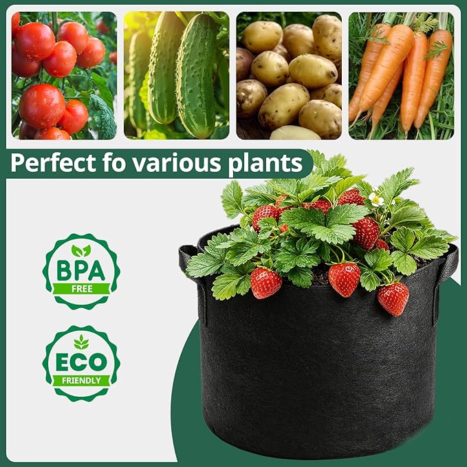 5 Pack 5 Gallon Grow Bags, Thickened Aeration Nonwoven Fabric Plant Pots - Image 7