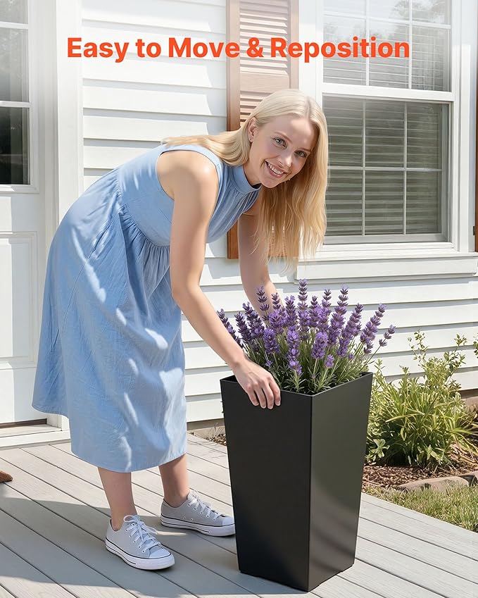 VEVOR Set of 2 Tall Planters for Outdoor Plants 22 inch, Modern Planters for - Image 4