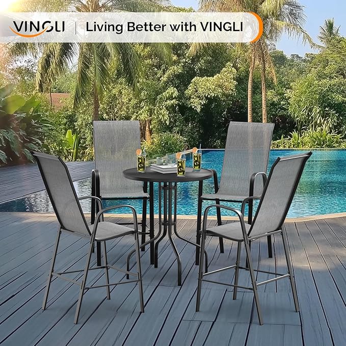 VINGLI Set of 6 Stackable Outdoor Bar Stools – Sling Chairs - Image 2