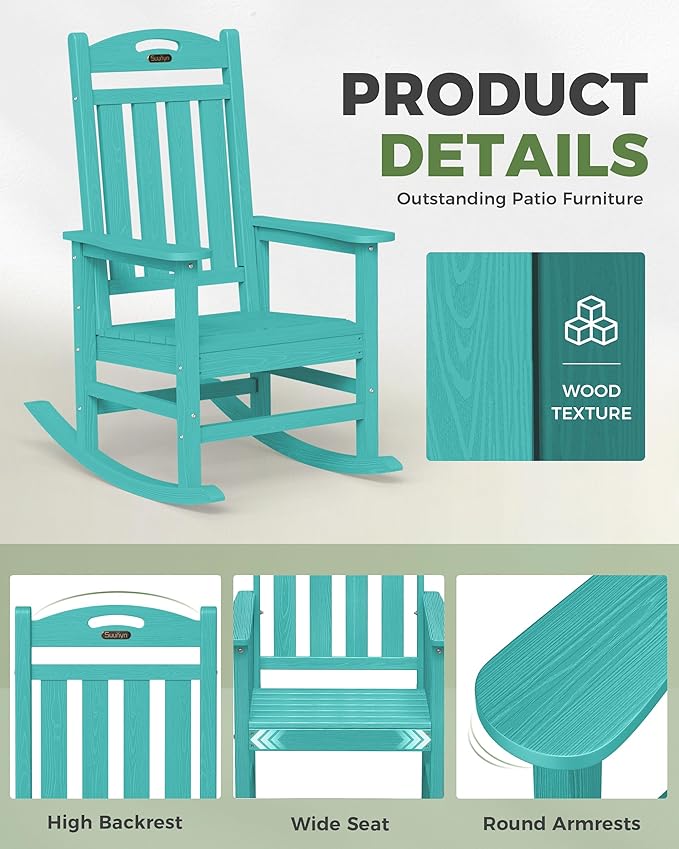 Oversized Outdoor Rocking Chair Set of 2, HDPE All-Weather Patio Rocking Chairs - Image 6