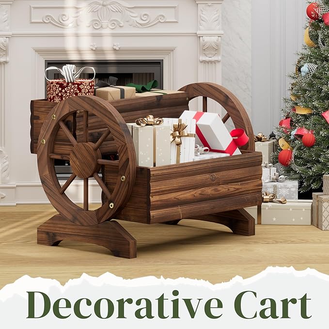 Wooden Wagon Planter Flower Cart - Image 7