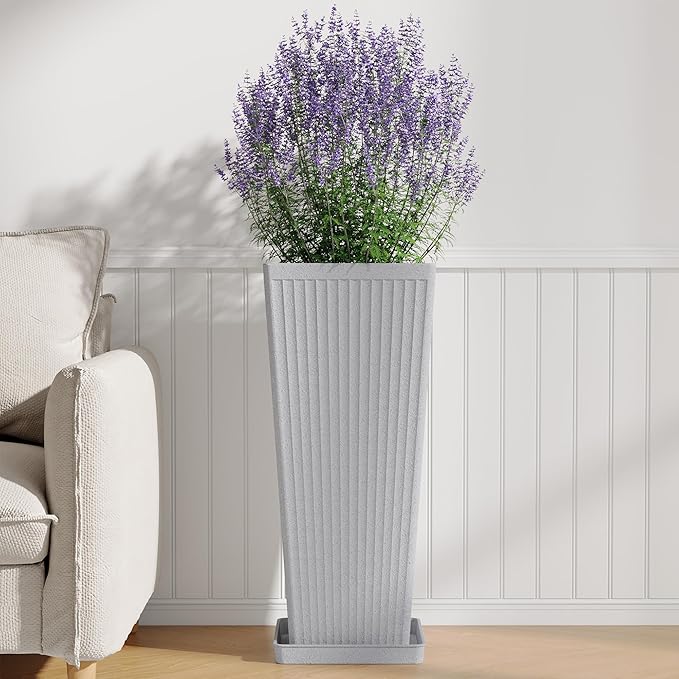 Tall Planters for Outdoor Plants Set of 2, 23.6" Large Taper Flower Plant Pots - Image 8