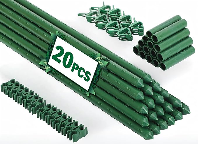 Garden Stakes 20 Pack, 16 Inch Plastic Coated Metal Tomato Stakes, DIY 4ft 5ft by Tegarbed