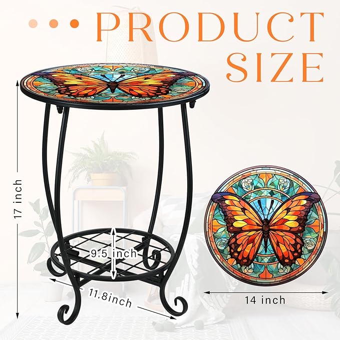 Outdoor Side Table Round Small Mosaic Patio Accent Indoor End Plant Coffee Tea - Image 3