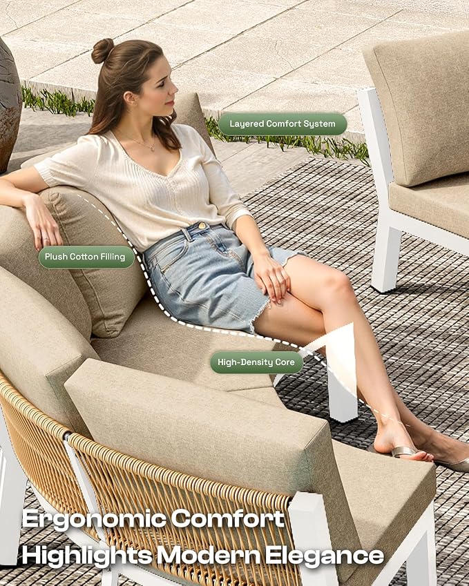 Outdoor Patio Furniture Set, 4 Piece Aluminum Half-Moon Patio Conversation Sets - Image 5