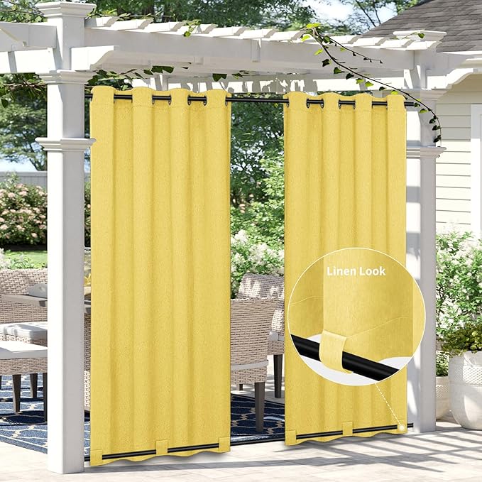 Easy-Going Linen Look Outdoor Curtains Waterproof Windproof Porch Curtains by Easy-Going