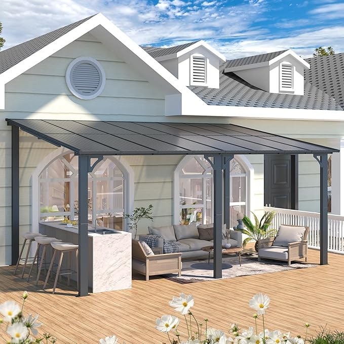 AECOJOY 16' x 10' Gazebo Outdoor Pergola, 10x16 Large Wall-Mounted Hardtop Lean - Image 4