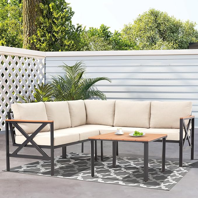 EROMMY 6 Pieces Patio Furniture Sets, Metal Outdoor Sectional Furniture L Shape - Image 6