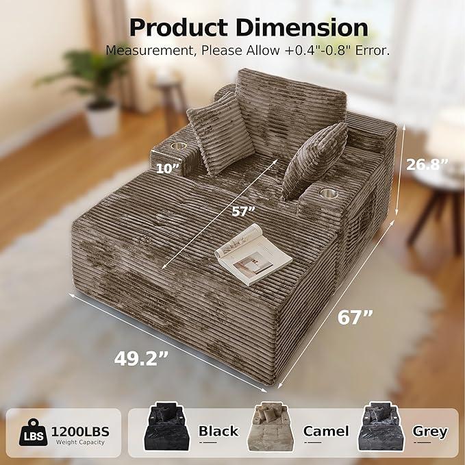 CHORRO67 Chaise Lounge Chair Indoor, Oversized Boneless Single Sleeeper Couch - Image 2
