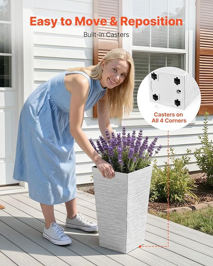 VEVOR Set of 2 Tall Planters for Outdoor Plants 23 inch, Modern Planters for - Image 4