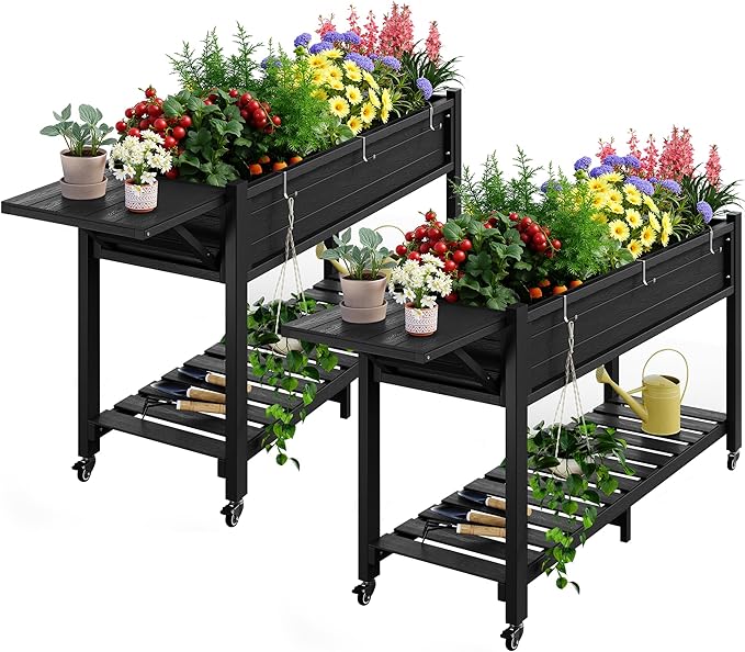 YEFU Raised Garden Bed with Legs: 57x18x30in Elevated Poly Planter with Wheels by YEFU