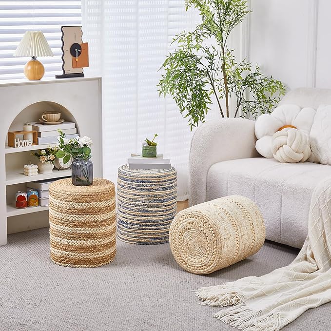 Wimarsbon Ottoman Natural Seagrass Foot Rest Stool Hand Weave Round Foot Stool - Image 6