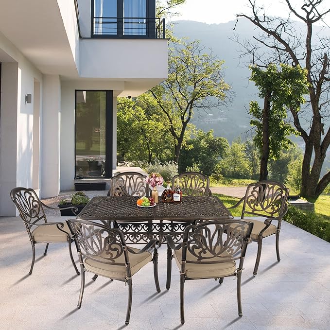 VINGLI 6-Person Outdoor Dining Table, Cast Aluminum Patio Dining Table - Image 2