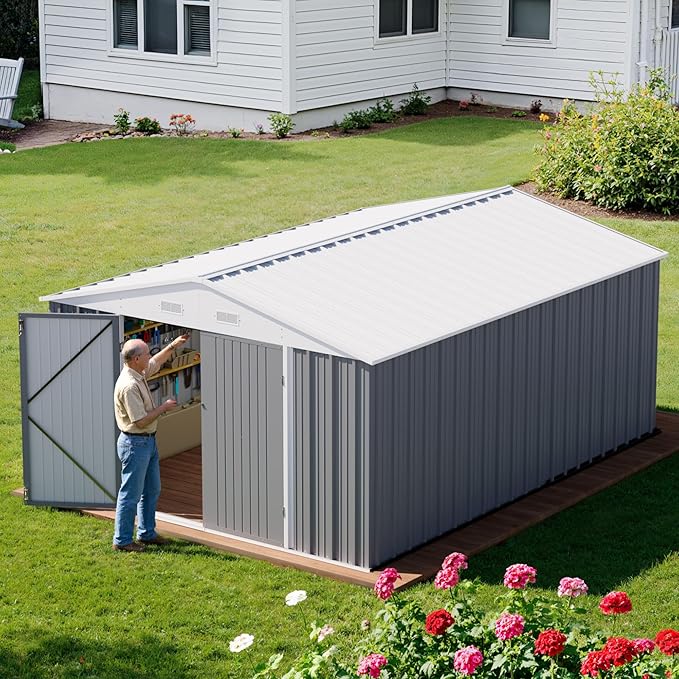 Greesum 10×14 FT Outdoor Storage Shed, Metal Storaged Sheds Without Floor - Image 7