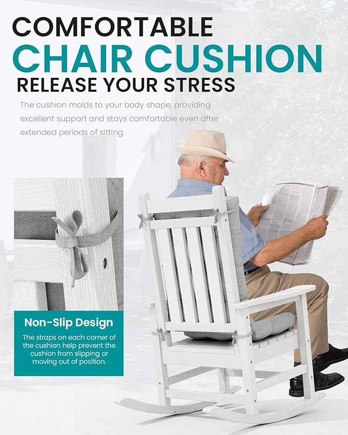 SERWALL HDPE Outdoor Rocking Cushion Set of 2, Memory Foam Cushion Flowers - Image 4