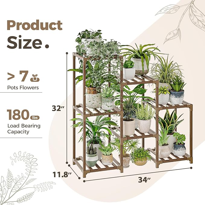 Bamworld Plant Stand Indoor Plant Shelf Outdoor Wood Plant Rack - Image 6