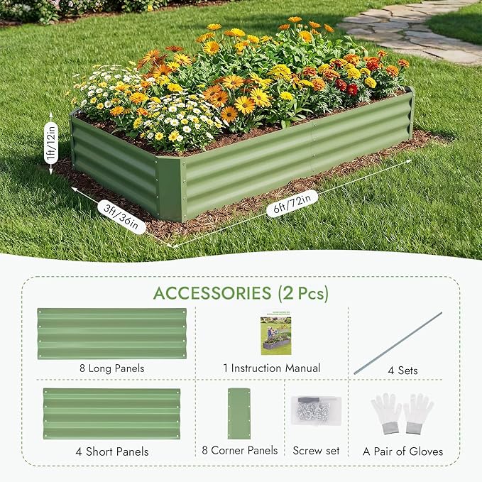 INNO STAGE 2Pcs Galvanized Raised Garden Bed Kit, Rust-Resistant & Easy Assembly - Image 3