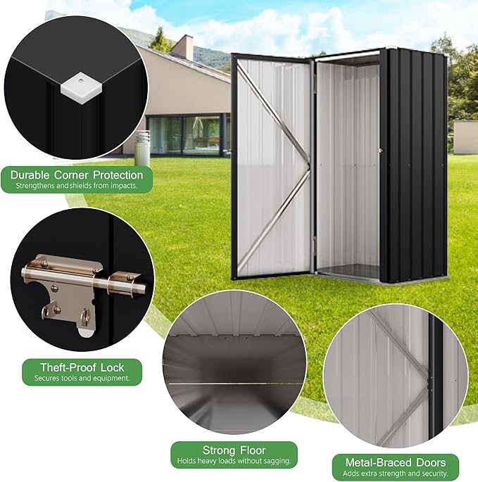 Devoko 22 Cuft Lockable Metal Storage Shed, Vertical Indoor Outdoor Tool Cabinet - Image 3