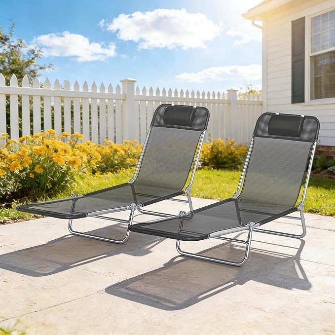 Outsunny 2 Piece Folding Chaise Lounge Chairs, Pool Sun Tanning Chairs - Image 9