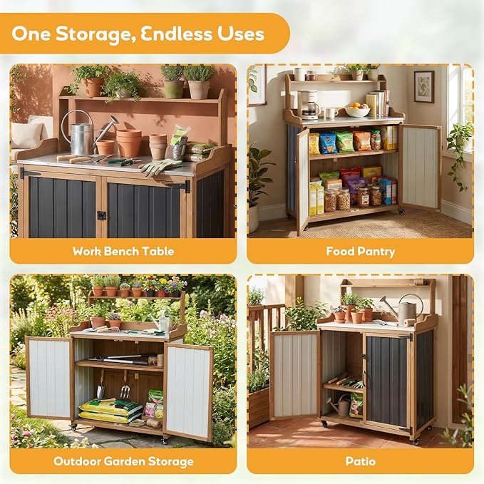 Potting Bench Table & Outdoor Storage Cabinet - Image 5