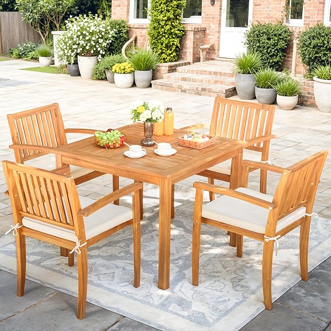 Greesum 5 Piece Patio Dining Set Outdoor Solid Wood Furniture - Image 2