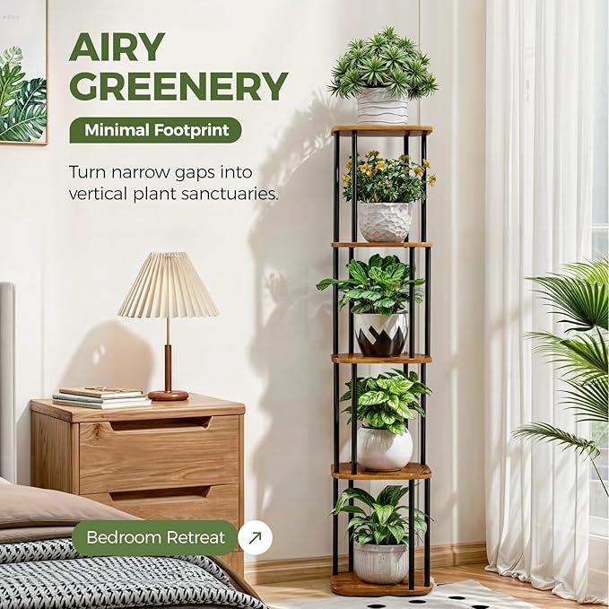 Bamworld Tall Plant Stand Indoor, Corner Plant Shelf - Image 3