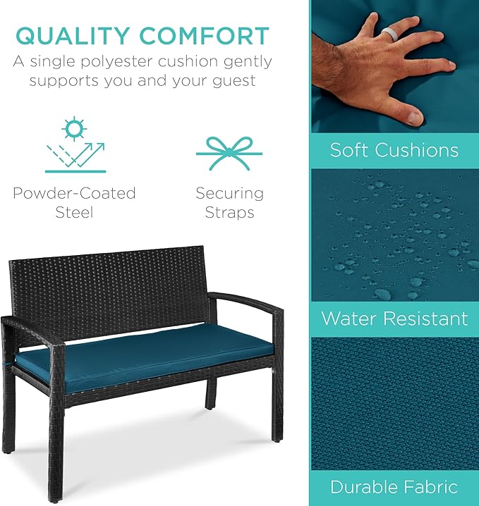 Best Choice Products Outdoor Bench 2-Person Wicker Garden Patio Benches Seating - Image 3