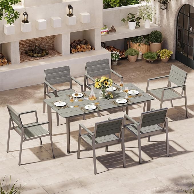 Aluminum Outdoor Dining Set for 6, Patio Table and Chairs Set by Oasbira