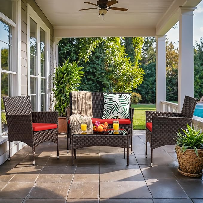 Homall 4 Pieces Patio Rattan Chair Wicker, Outdoor Indoor Use Backyard Porch - Image 4