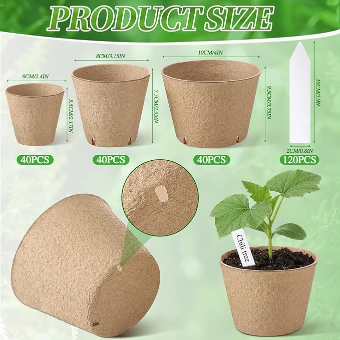 120 Pcs Round Peat Pots 2.4"+3.14"+4" Plant Starter Nursery Pot - Image 2
