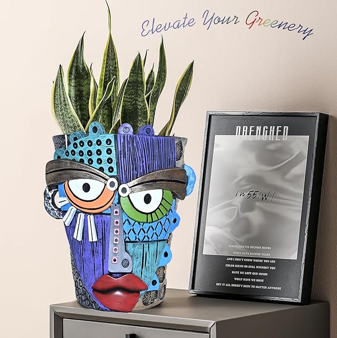 Abstract Face Planter Pots for Plants, Hand-Painted Colorful Flower Pots - Image 7