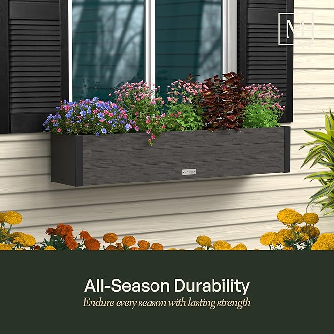 Mayne Horizon 4FT Window Box Planter – Modern Rectangular Faux Wood Grain Design - Image 7