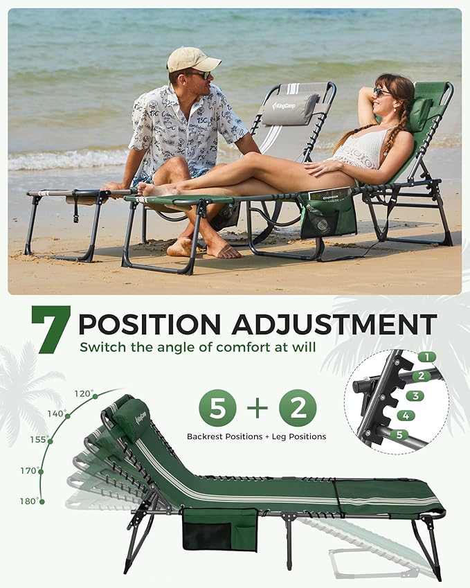 KingCamp Tanning Chair with Face Hole, Lounge Chairs Outdoor Folding Comfy - Image 5