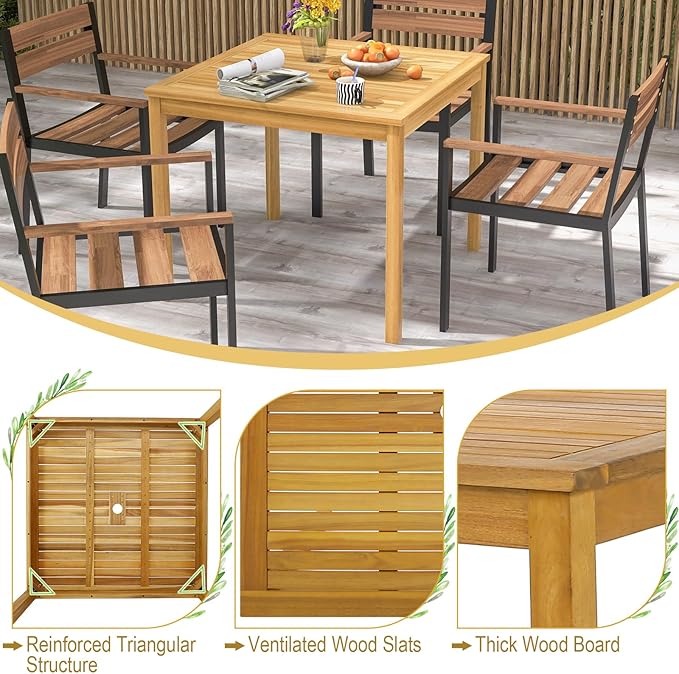 Tangkula 36" Square Outdoor Dining Table, Acacia Wood 4-Person Patio Dining - Image 5