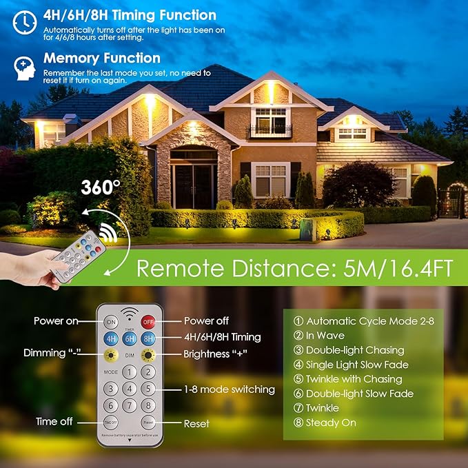 B-right Solar Spot Lights Outdoor, 8 Modes IP65 Waterproof Solar Powered Garden - Image 2
