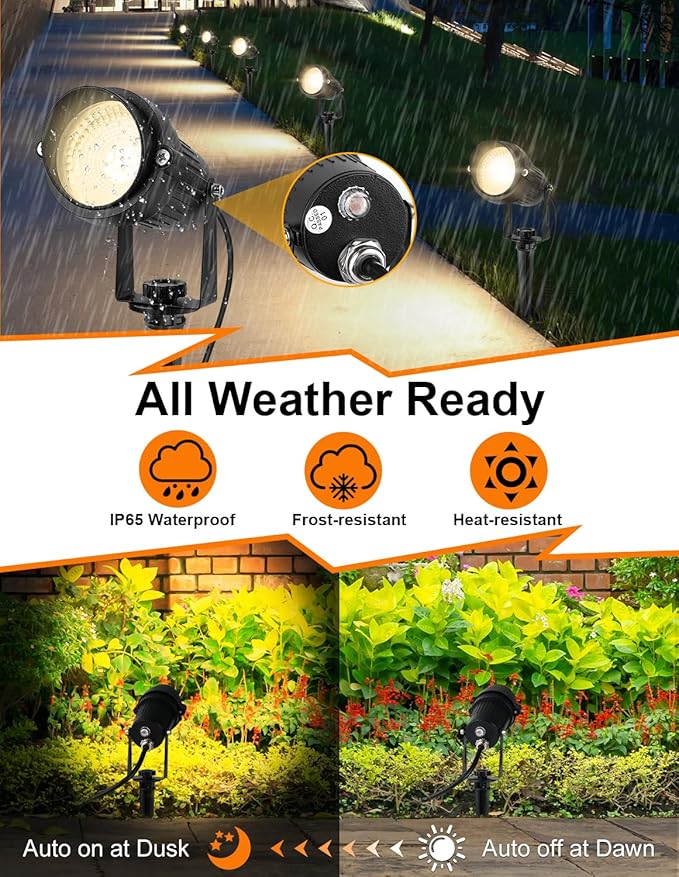 Dusk to Dawn Outdoor Lighting, 3000K Warm White LED Landscape Spotlights - Image 5