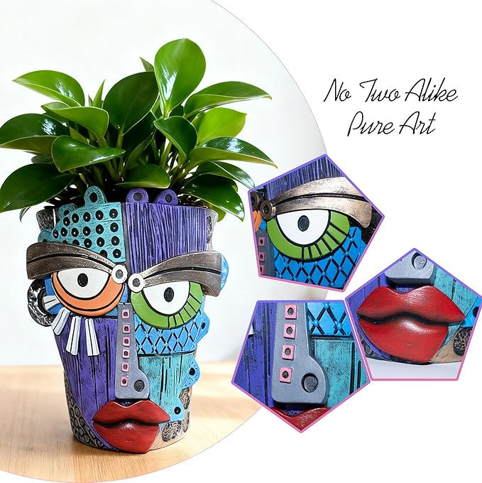 Abstract Face Planter Pots for Plants, Hand-Painted Colorful Flower Pots - Image 3