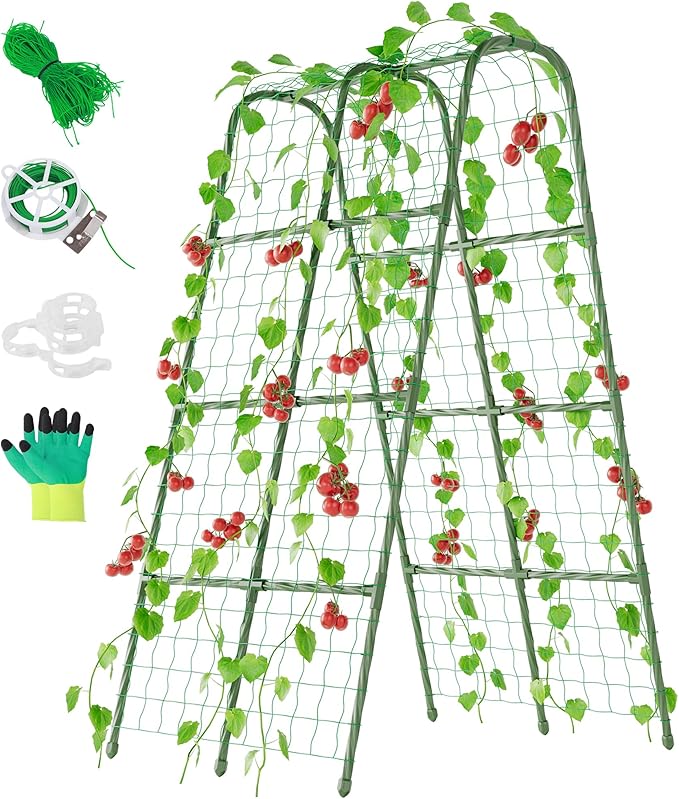 Miory Cucumber Trellis for Raised Beds, 32 x 63 Inch Metal U-Frame Garden by Miory