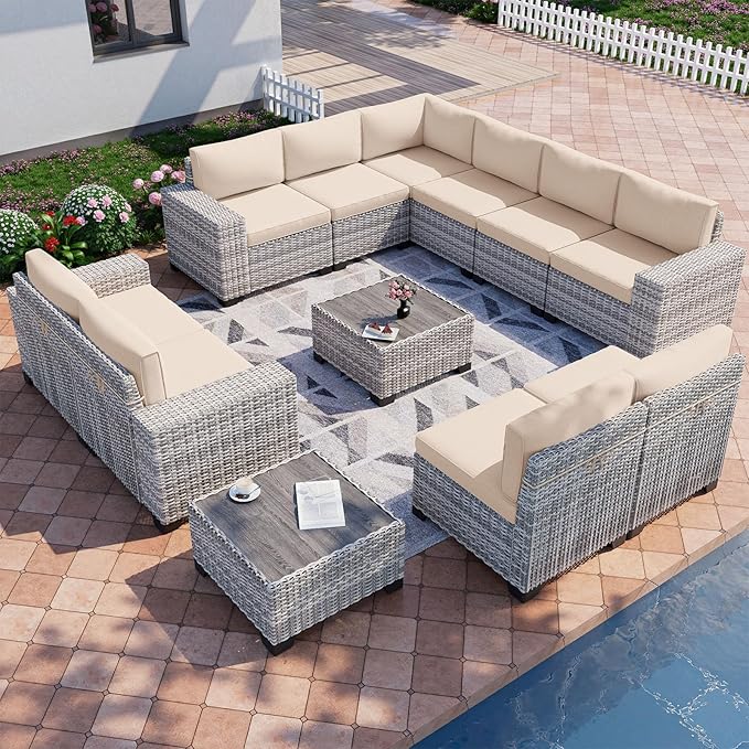 12-Piece Outdoor Patio Furniture Set Wicker Sectional Sofa Set, Patio by MuphyersPatioFurniture