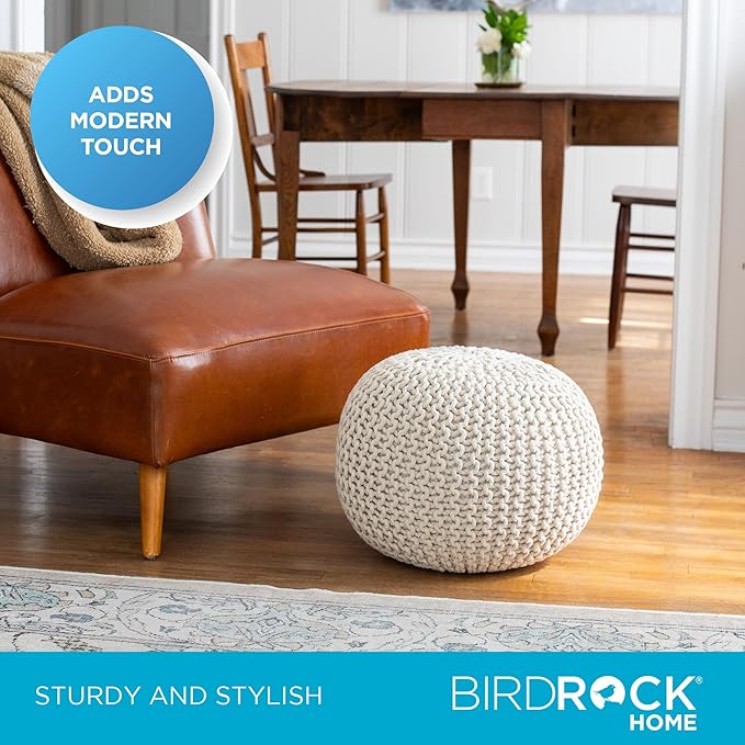 BIRDROCK HOME Round Pouf Ottoman | Cotton Braided Foot Stool - Image 4
