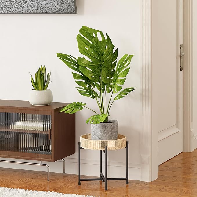 Bamworld Rattan Plant Stand Indoor Boho Plant Table - Image 3