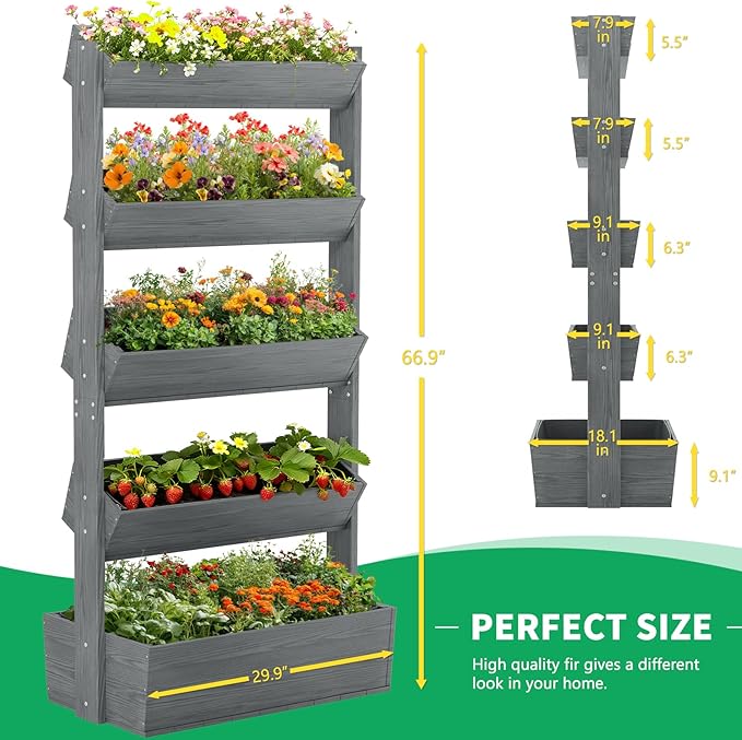 DoCred Vertical Wooden Raised Garden Bed, 5 Tier Upgraded Garden Planters - Image 7