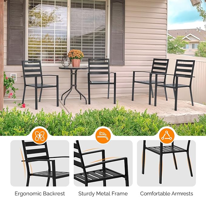 VINGLI Outdoor Dining Chairs Set of 4, Metal Frame Patio Chairs - Image 5
