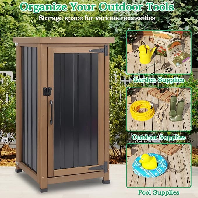 Small Outdoor Storage Cabinet Weatherproof, Wood Garden Potting Bench Table - Image 8